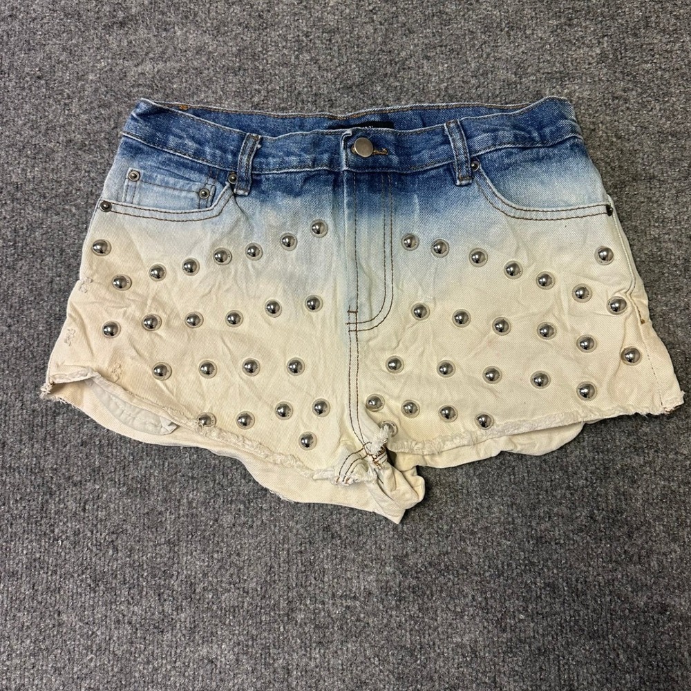 Forever 21 Shorts Womens Size 28 Blue Ombre Studded Cut Off Denim Festival Edgy